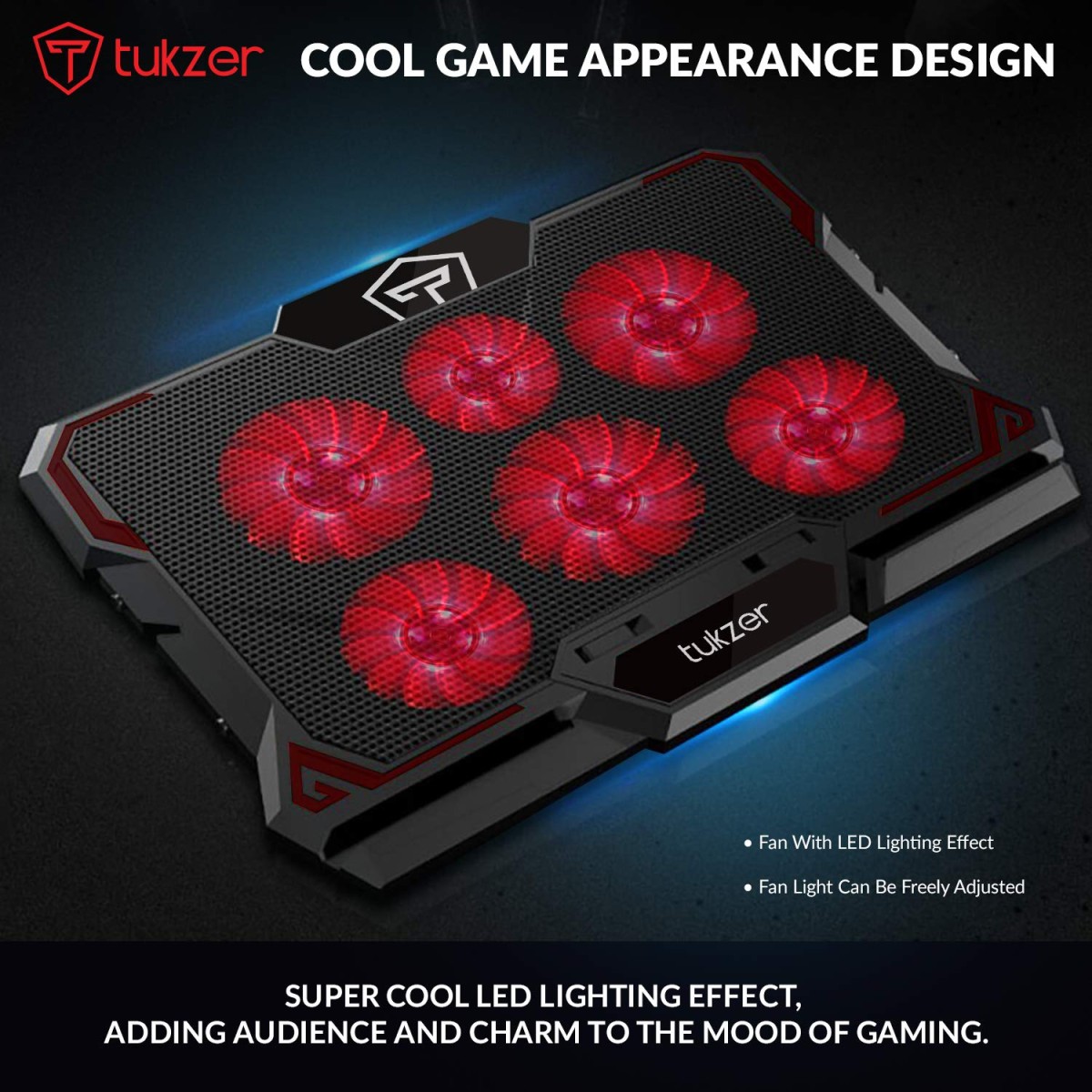 Tukzer Laptop Cooling Pad, Portable Slim Quiet USB Powered Gaming Cooler Stand