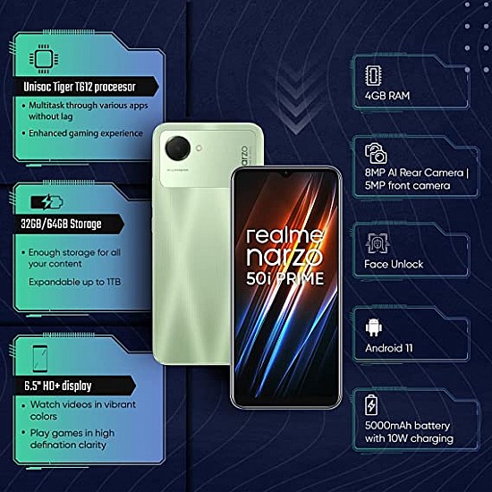 realme narzo 50i Prime (Mint Green 4GB RAM+64GB Storage) Octa-core Processor (Seal Pack)