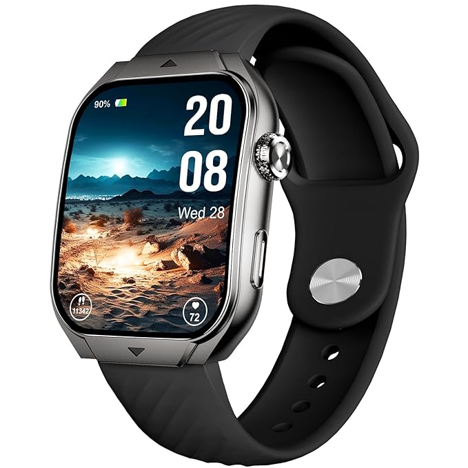 beatXP Unbound Curv 1.96” 3D Curved AMOLED Bluetooth Calling Smart Watch, Metal Body, Rotary Crown, Always On Display, Wireless Charging (Electric Black)