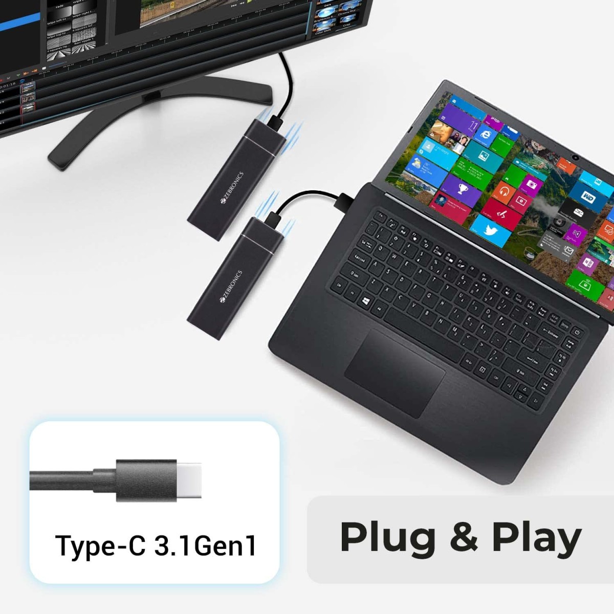 Zebronics CM01 M.2 SATA SSD Enclosure with Aluminum Case, Type-C 3.1 Gen 1, Upto 5Gbps* and Upto 2TB Max. Storage Capacity