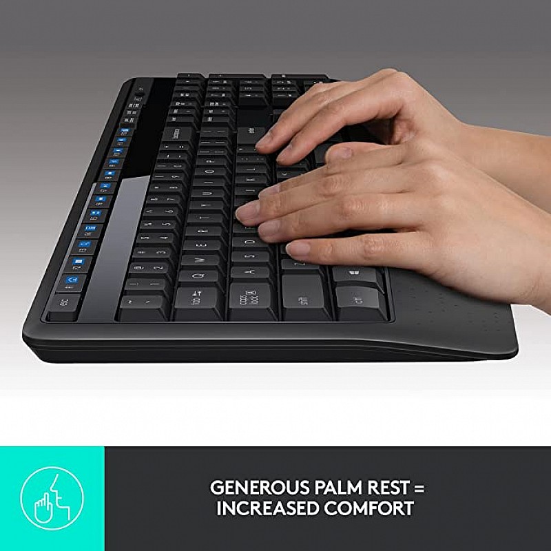 Logitech MK345 Wireless Combo Full-Sized Keyboard with Palm Rest and Comfortable Right-Handed Mouse