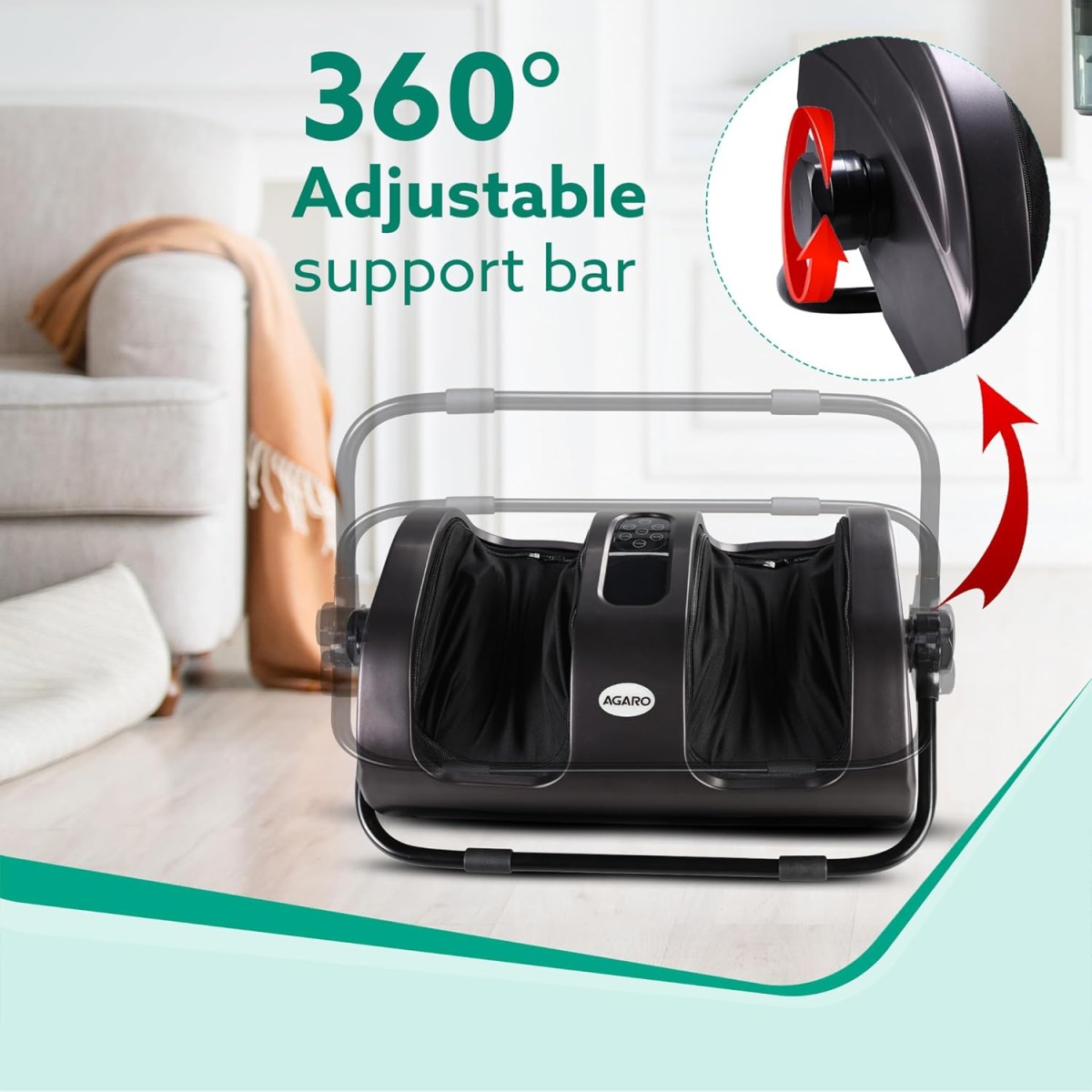 AGARO 33270 Grand Foot Massager for Pain Relief with Kneading, Rolling & Heating Functions Massager Black