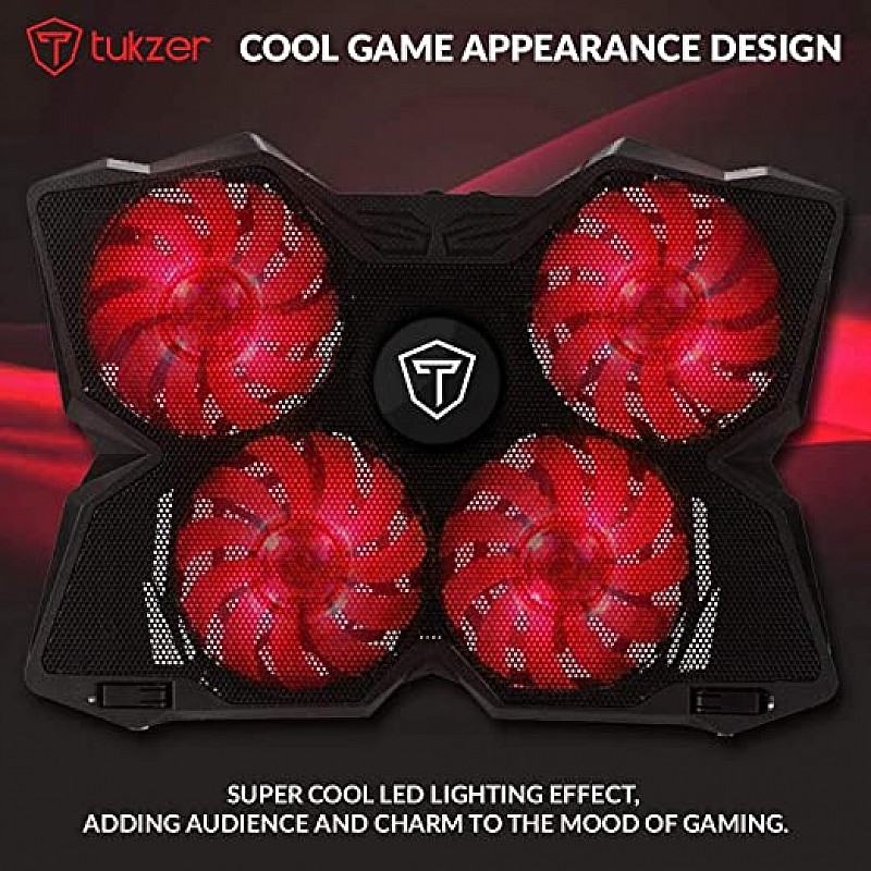 Tukzer Laptop Cooling Pad, Portable Slim Quiet-USB Powered Gaming Cooler Stand Chill Mat| 4-Red-LED Fans| Dual-USB-Port 