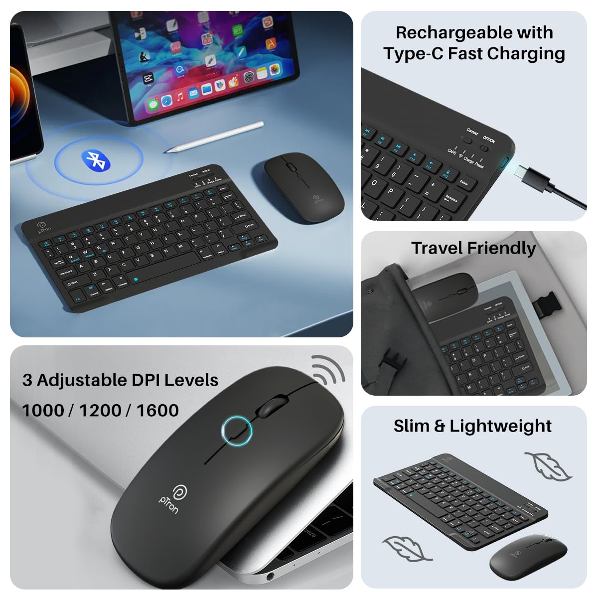 pTron Keyvo KW4 Wireless Keyboard & Mouse Combo Set, Ultra-Slim Keyboard w/ 78 Keys, Multimedia Keys, BT Mouse w/ 1600 DPI Precision Optical Sensor, Compatible with Tablets/Smartphones/PC (Black) pTron Keyvo KW4 Wireless Keyboard & Mouse Combo Set, Ultra-Slim Keyboard w/ 78 Keys, Multimedia Keys, BT Mouse w/ 1600 DPI Precision Optical Sensor, Compatible with Tablets/Smartphones/PC (Black)