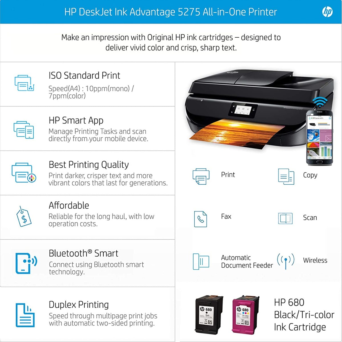 HP DeskJet 5275 All-in-One Ink Advantage WiFi Printer Black