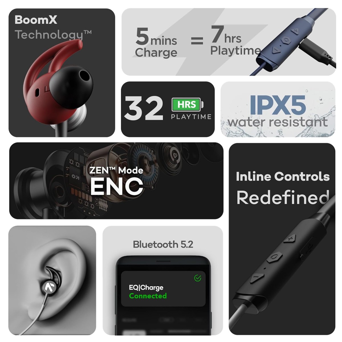 GOBoult Boult ProBass EQCharge with ZEN Mode ENC, 32hrs Playtime (Black, In the Ear)