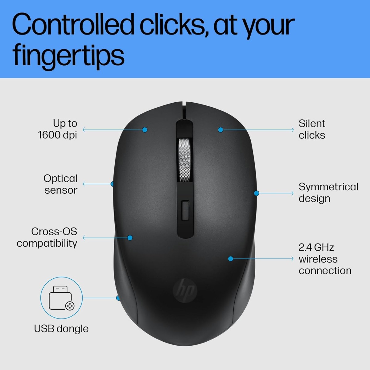 HP S1000 Mouse, 1600 DPI, 2.4Ghz Wireless Connection, Symmetrical Design for Smooth Scrolls, Black (7YA12PA) HP S1000 Mouse, 1600 DPI, 2.4Ghz Wireless Connection, Symmetrical Design for Smooth Scrolls, Black (7YA12PA)