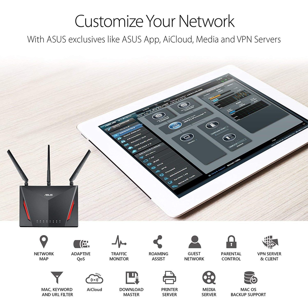 ASUS RT-AC86U AC2900 Dual Band Gigabit Gaming WiFi Router (Black) ASUS RT-AC86U AC2900 Dual Band Gigabit Gaming WiFi Router (Black)