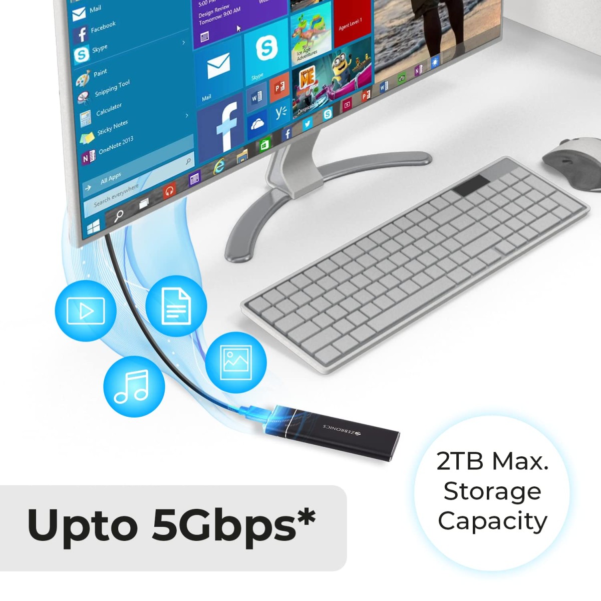 Zebronics CM01 M.2 SATA SSD Enclosure with Aluminum Case, Type-C 3.1 Gen 1, Upto 5Gbps* and Upto 2TB Max. Storage Capacity