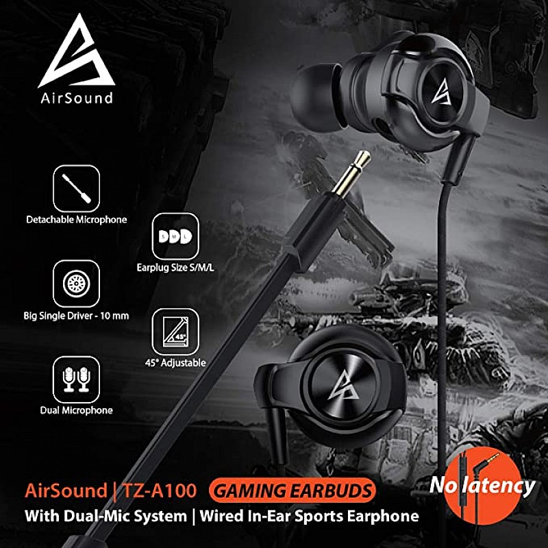 AirSound A100 Gaming Earphone with Dual Mic 3D Stereo Sound for Android Phones Tablets PC Laptop