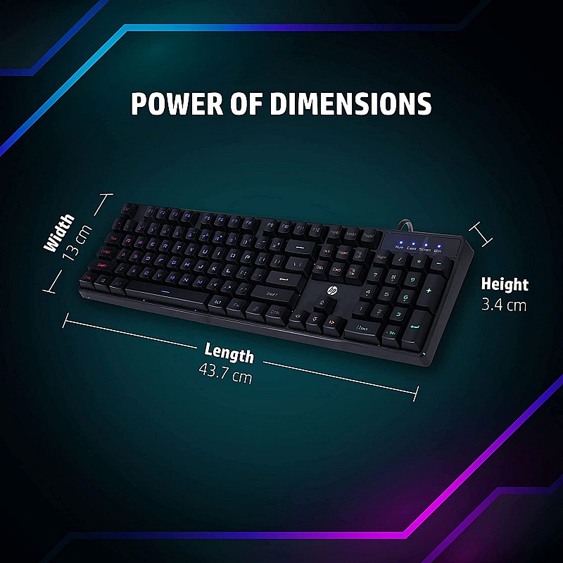 HP K300 Backlit Membrane Wired Gaming Keyboard with Mixed Color Lighting, 4 LED Indicators