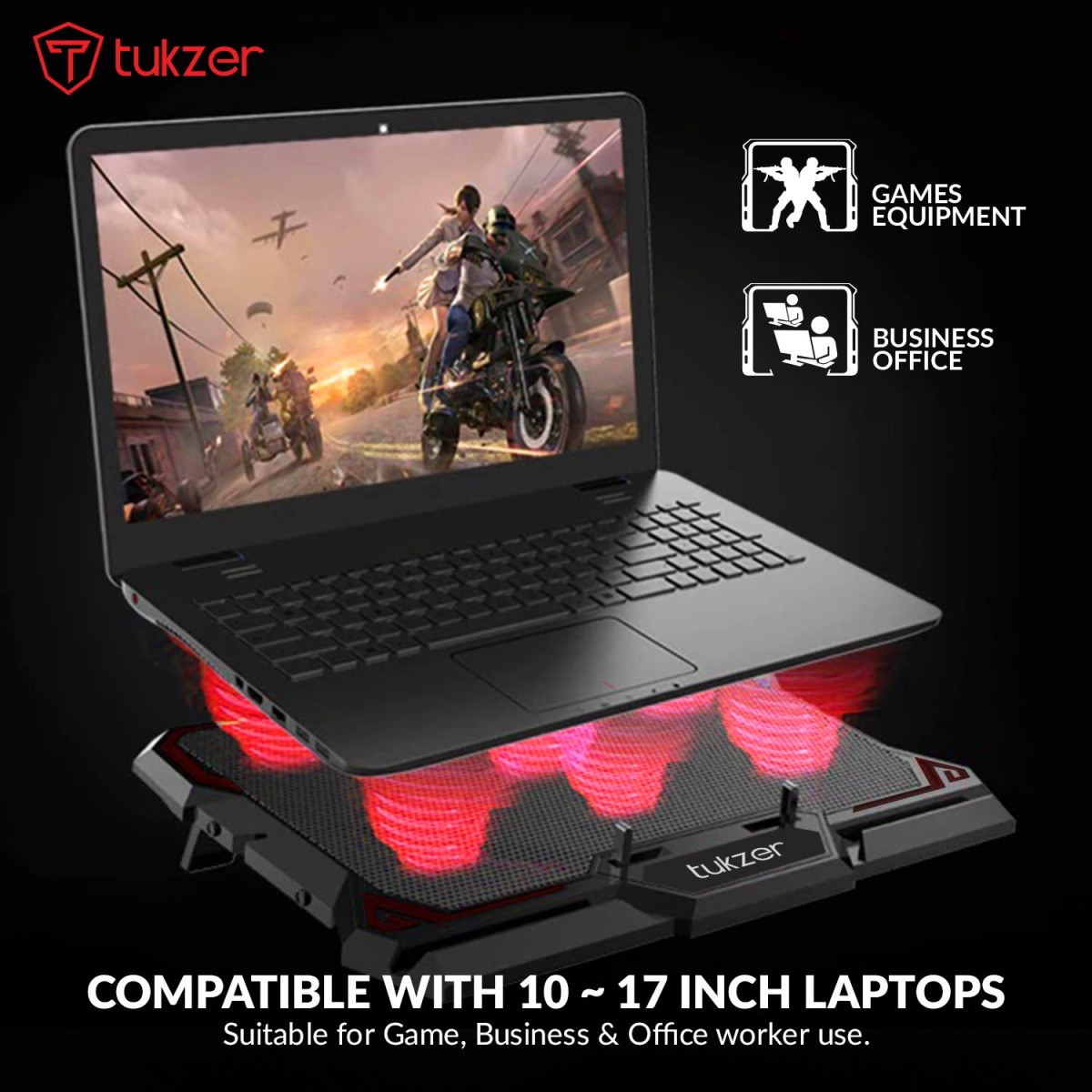 Tukzer Laptop Cooling Pad, Portable Slim Quiet USB Powered Gaming Cooler Stand