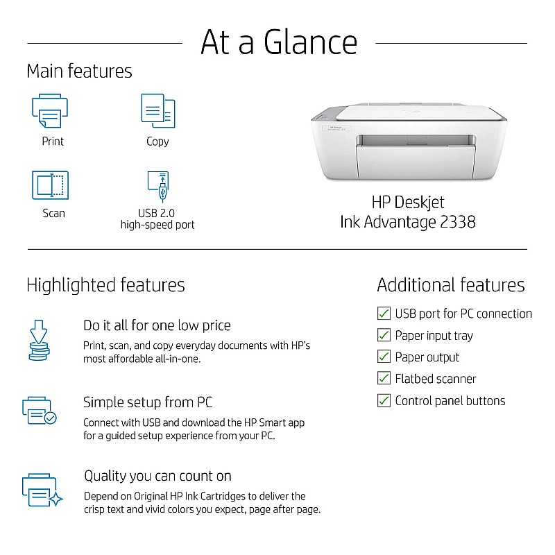 HP Deskjet Ink Advantage 2338 Colour Printer Scanner and Copier for Home-Small Office Compact Size Easy Set-up Printer