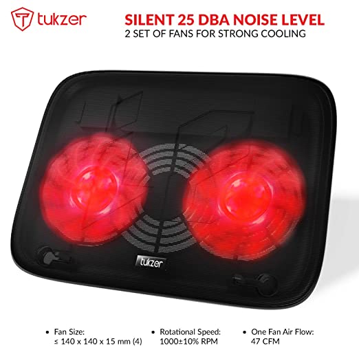 Tukzer Laptop Cooling Pad Portable Slim Quiet USB Powered Gaming Cooler Stand Chill Mat| 2-Red-LED Fans Tukzer Laptop Cooling Pad Portable Slim Quiet USB Powered Gaming Cooler Stand Chill Mat| 2-Red-LED Fans