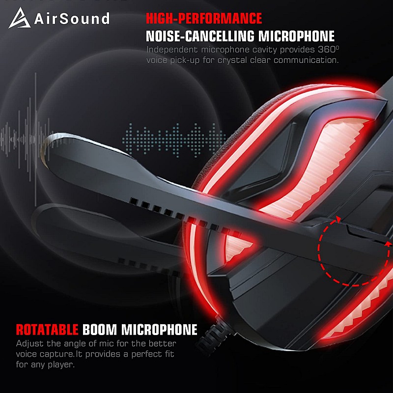 AirSound Alpha-3 Stereo Gaming Headset for Noise Cancelling Over-Ear Headphones with Mic