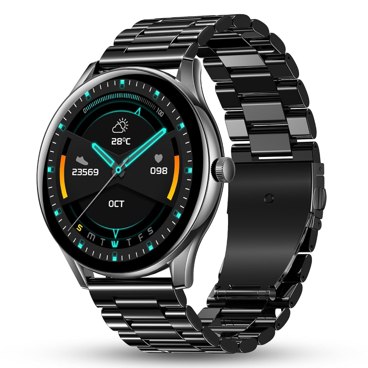 Pebble Cosmos Bold Pro 1.39 HD Display Luxury Metal Straps, BT Calling Voice Assistant Smartwatch (Black Strap, Free Size)