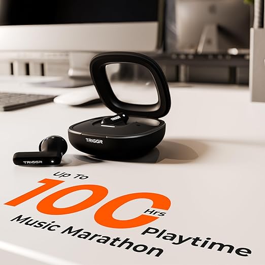 TRIGGR Apex S1 with Dual Pairing, 100H Battery, Quad Mic ENC, Rapid Pair, Rubber Finish Bluetooth (Midnight Black, True Wireless)