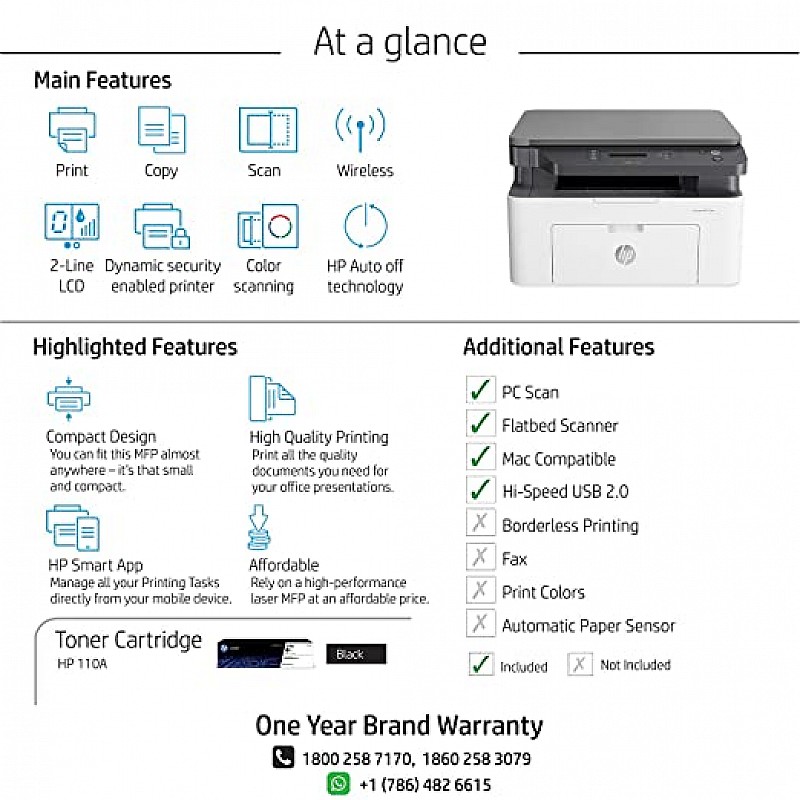 hp laserjet 136w laser monochrome print scan copy with direct Wi-Fi compact design