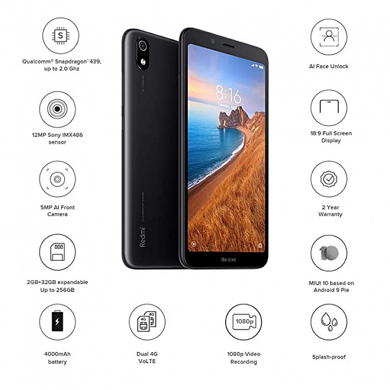 Redmi 7A (Matte Black, 3GB RAM, 32GB Storage) Refurbished