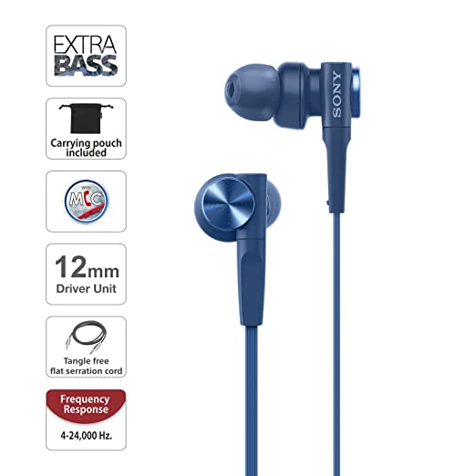Sony MDR-XB55 Extra-Bass in-Ear Headphones Without Mic (Blue)- Sony MDR-XB55 Extra-Bass in-Ear Headphones Without Mic (Blue)-