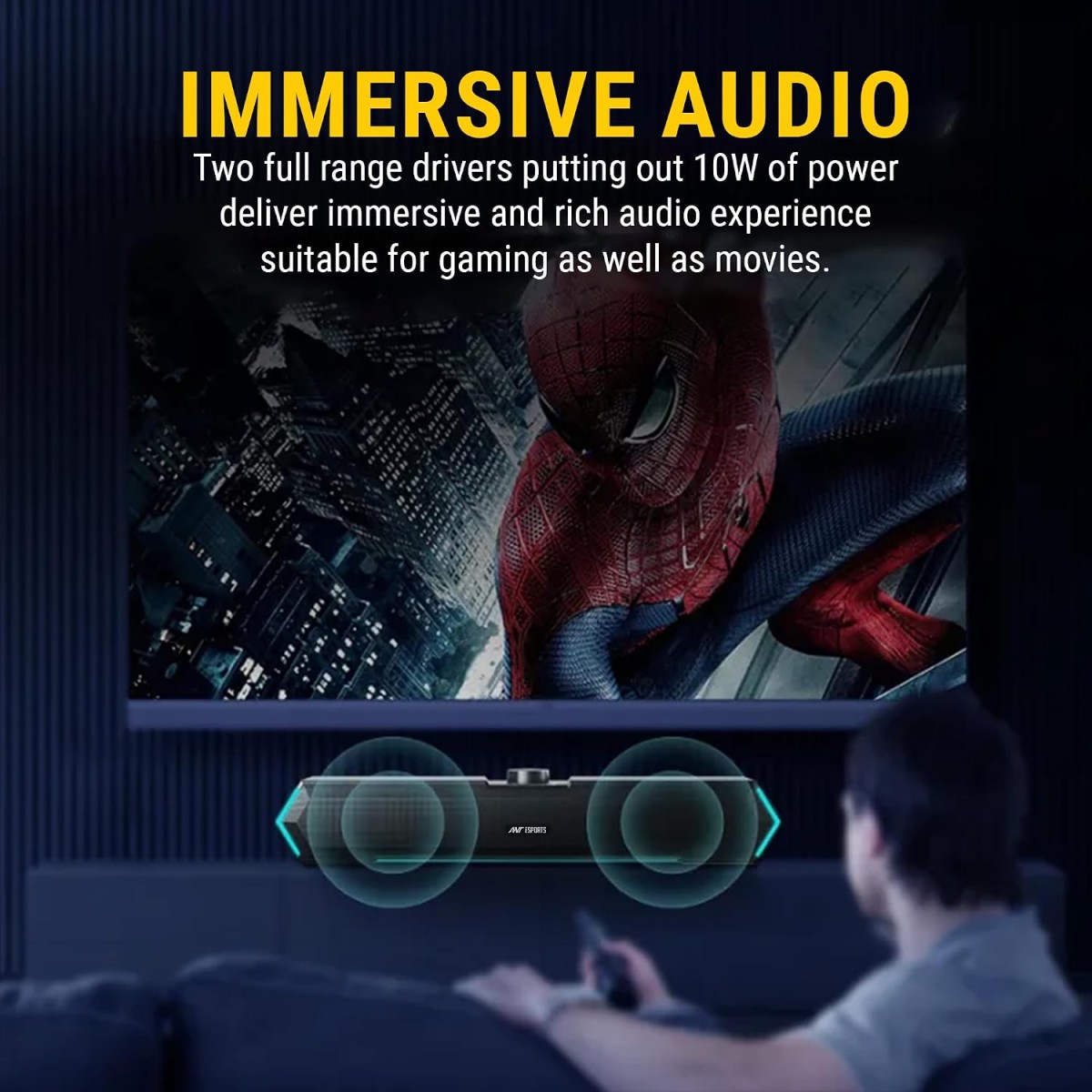 Ant Esports GS365SB Mini Soundbar Wired PC Speaker,USB Powered 3.5MM 10W Dual HiFi Stereo, LED Lighting Speakers