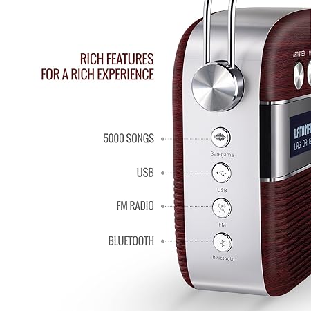 Saregama Carvaan Hindi - Portable Music Player with 5000 Preloaded Songs, FM/BT/AUX (Cherrywood Red)