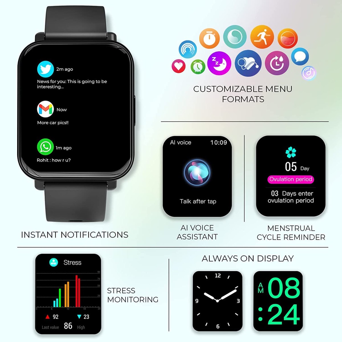 beatXP Unbound NEO 1.8 Super AMOLED 2.5D Curved Display, One-Tap BT Calling Smartwatch (Black)