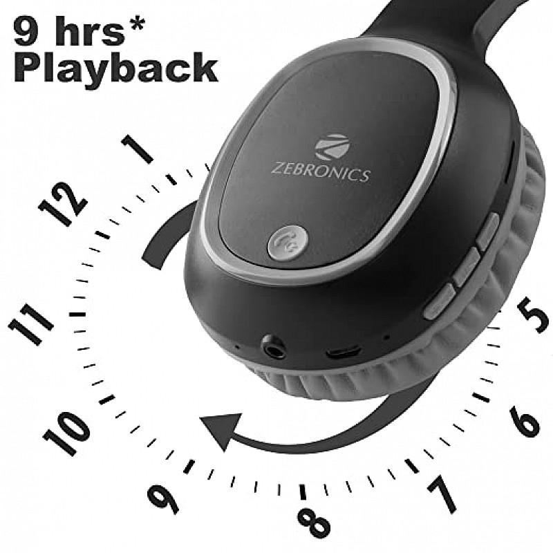 Zebronics Zeb-Thunder Wireless BT Headphone Comes with 40mm Drivers, AUX Connectivity (Black)