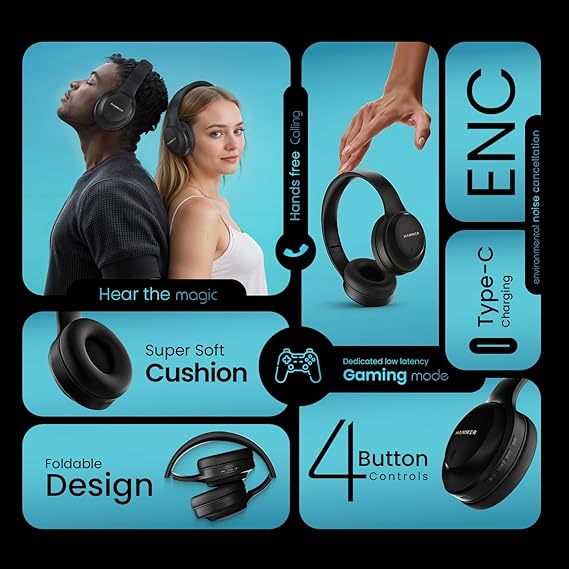 HAMMER Vibe ENC Bluetooth Headphone, 40mm Driver, Dual Pairing