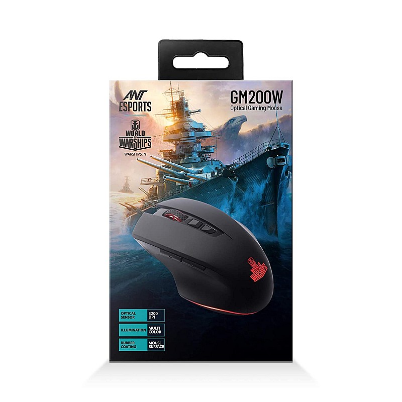 Ant Esports GM200W Optical Wired Gaming Mouse 6 Programmable Buttons 3200 DPI Adjustable and 7 Breathing Lights - Black