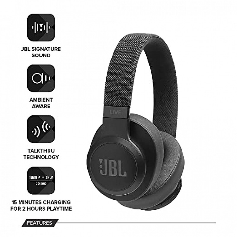 JBL Live 500BT by Harman, 30 Hrs Playtime, Quick Charge, Wireless Over Ear Headphones with Mic