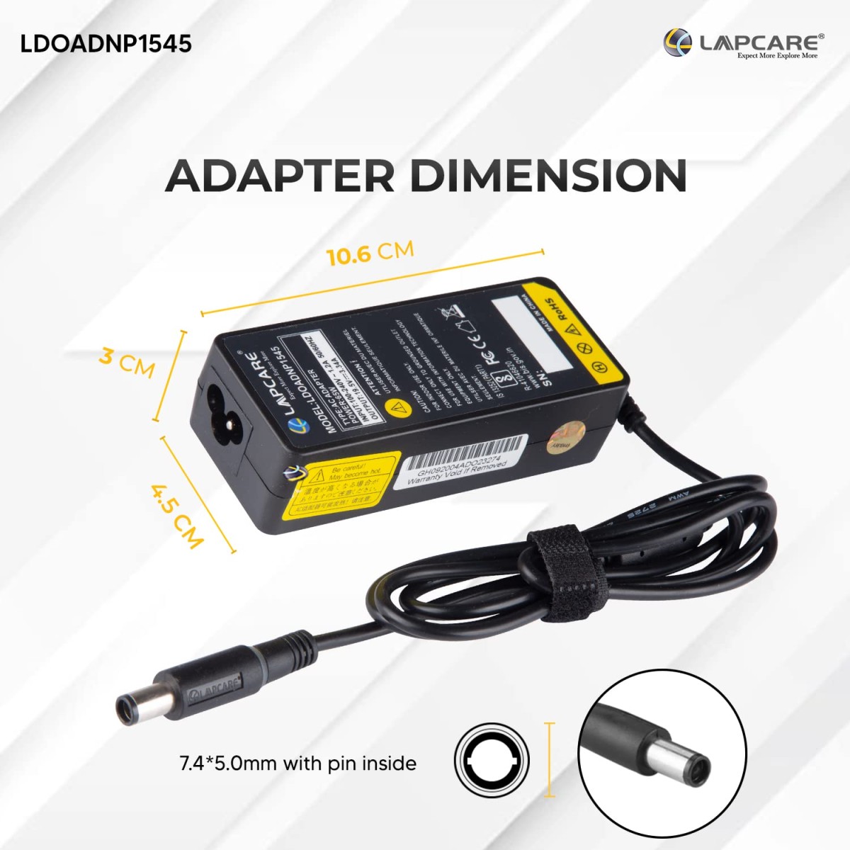 lapcare power adapter for dell, hp, lenovo, acer,sony (hp 65w 4.5mm (4.5 * 3 mm pin))- Black