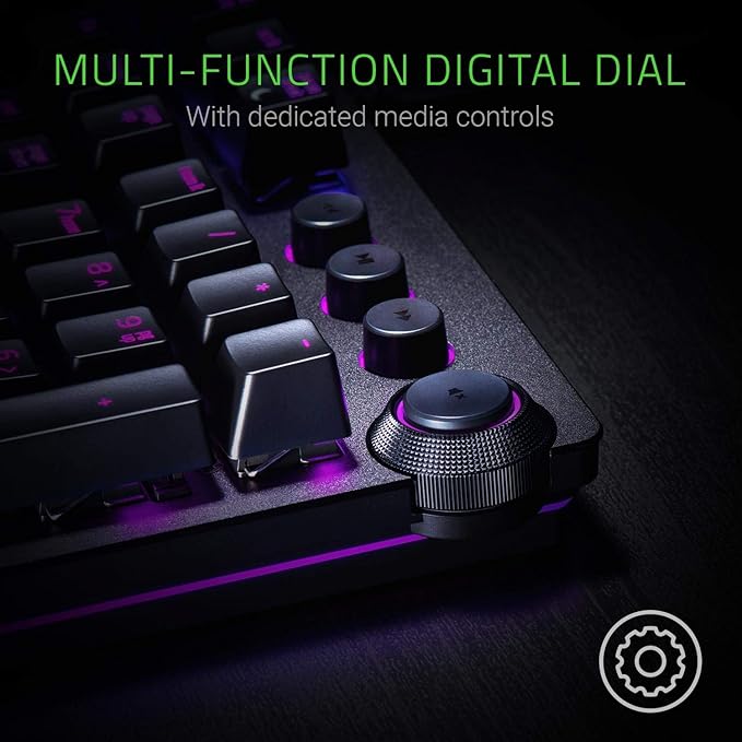 Razer Huntsman Elite Opto-Mechanical Switch - Multi-Functional Digital Dial & Media Keys - Leatherette Wrist Rest - 4-Side Underglow - Gaming Keyboard, Wired refurbished