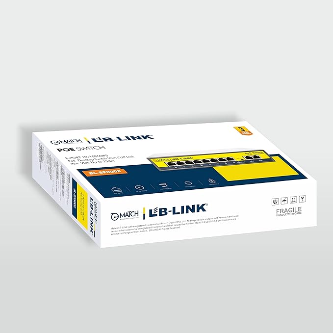 Match LB-Link BL-SF8002, 8 Port PoE Switch 8 Ports 100 Mbps Network Switch (Grey)
