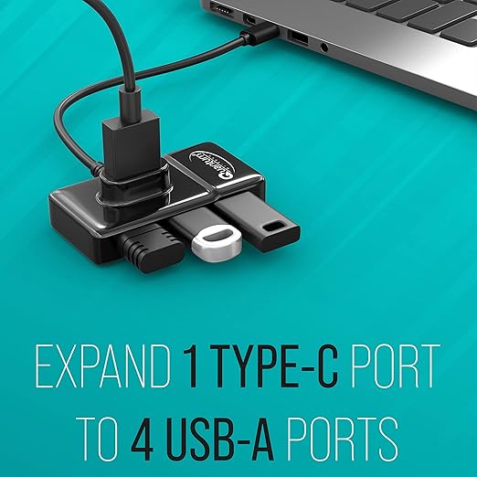 Quantum USB C Hub - 4 Port USB-A, 1x3.0 & 3x2.0 High Speed, Plug & Play, Compatible with Laptop, MacBook, PC & More (Black)
