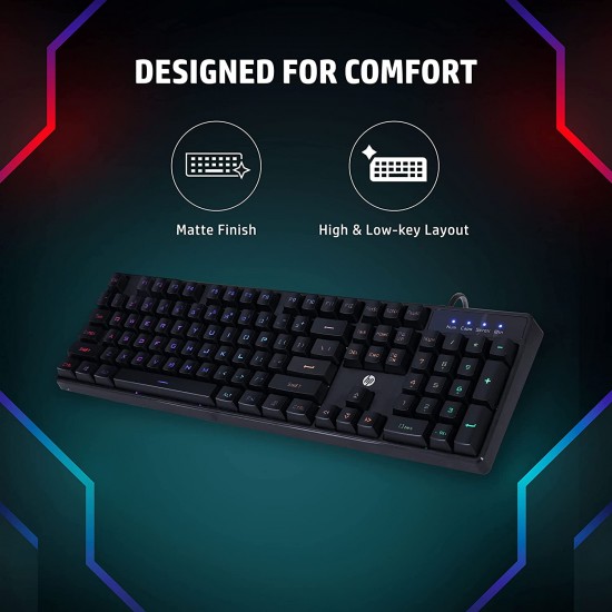 HP K300 Backlit Membrane Wired Gaming Keyboard with Mixed Color Lighting, 4 LED Indicators Refurbished 
