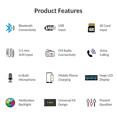 Dulcet DC-F200X 220W Double Din Mp3 Car Stereo with Hands-Free Calling/Bluetooth/USB Input/FM Radio/AUX Input/SD Card Slot/Remote Control / 7 Color LCD Display / ID3 Tag with EQ