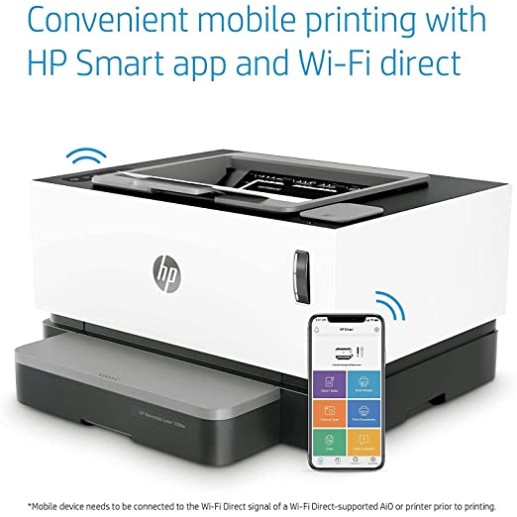 HP Neverstop 1000w WiFi Enabled Monochrome Laser Printer 80% Savings on Genuine Cartridge HP Smart App HP Neverstop 1000w WiFi Enabled Monochrome Laser Printer 80% Savings on Genuine Cartridge HP Smart App