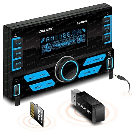 Dulcet DC-F200X 220W Double Din Mp3 Car Stereo with Hands-Free Calling/Bluetooth/USB Input/FM Radio/AUX Input/SD Card Slot/Remote Control / 7 Color LCD Display / ID3 Tag with EQ