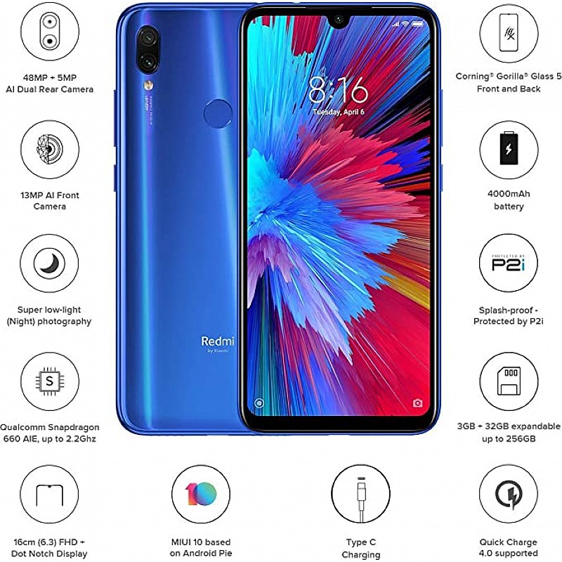 Mi Redmi Note 7S Sapphire Blue, 64GB, 4GB RAM Refurbished