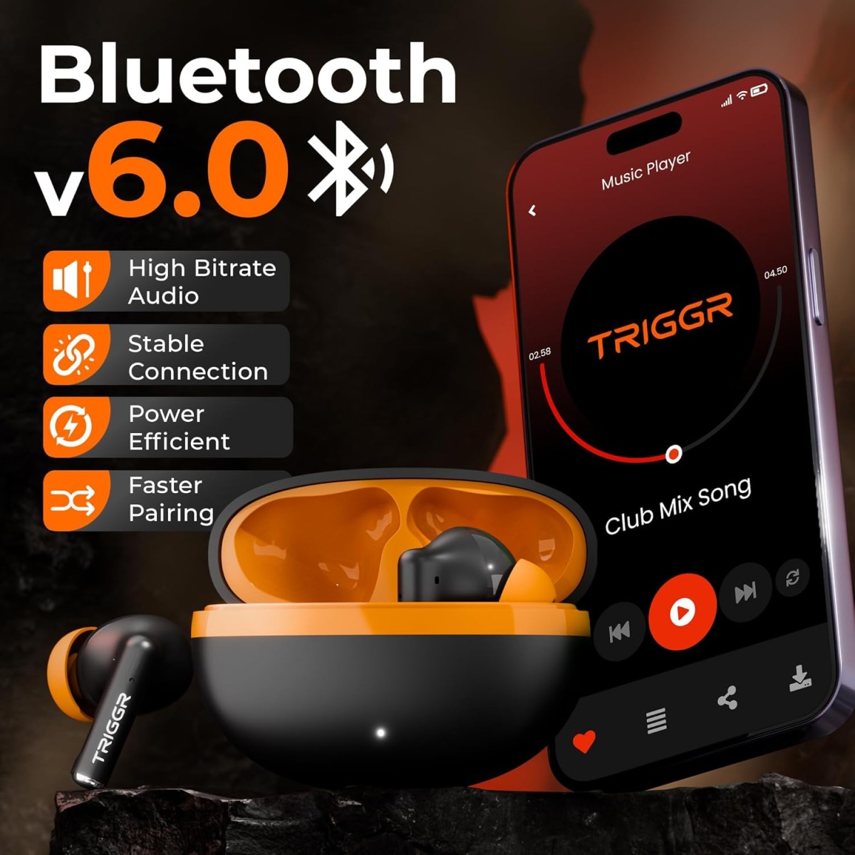 TRIGGR Ultrabuds N5 with Latest BT v6.0, 40Hr Playtime, 13mm Dynamic Drivers, Rich Bass Bluetooth (Smoky Sun, True Wireless) TRIGGR Ultrabuds N5 with Latest BT v6.0, 40Hr Playtime, 13mm Dynamic Drivers, Rich Bass Bluetooth (Smoky Sun, True Wireless)