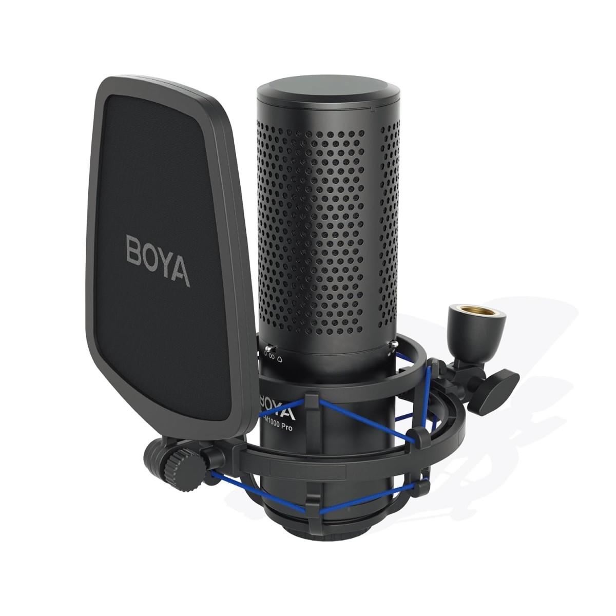 Boya BY-M1000 Condenser Microphone Podcast Mic Kit Support Omnidirectional/Bidirectional with Double-layer Pop Filter Shock Mount XLR Cable for Singer