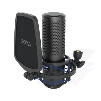 Boya BY-M1000 Condenser Microphone Podcast Mic Kit Support Omnidirectional/Bidirectional with Double-layer Pop Filter Shock Mount XLR Cable for Singer
