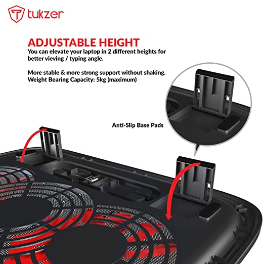 Tukzer Laptop Cooling Pad Portable Slim Quiet USB Powered Gaming Cooler Stand Chill Mat| 2-Red-LED Fans Tukzer Laptop Cooling Pad Portable Slim Quiet USB Powered Gaming Cooler Stand Chill Mat| 2-Red-LED Fans
