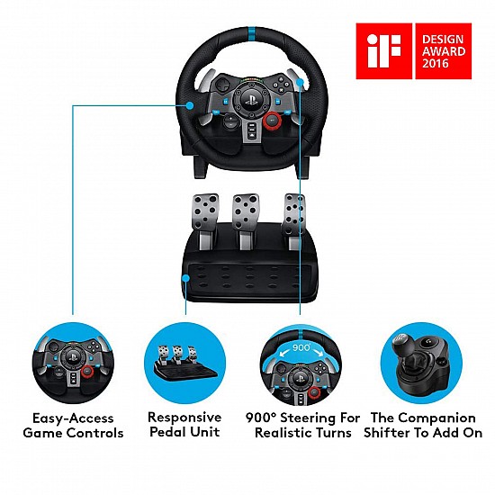 Logitech G29 Driving Force Racing Wheel and Floor Pedals, Real Force, Stainless Steel Paddle Shifters