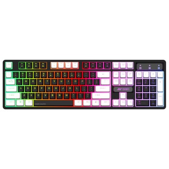 Ant Esports MK1400 Rainbow LED Illumination, White and Black Keycaps, Backlit Membrane Wired USB Gaming Keyboard Black