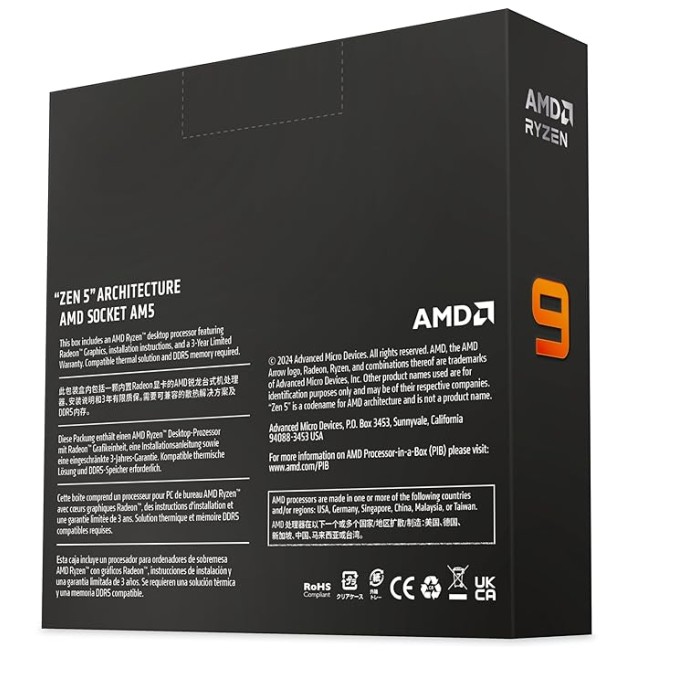 AMD Ryzen 9 9950X Desktop Processor Zen 5 Architecture with Integrated Radeon Graphics, 16 cores 32 Threads 64MB Cache, Base Clock 4.3GHz Upto 5.7GHz AM5 Socket, System Memory DDR5-100-100001277WOF