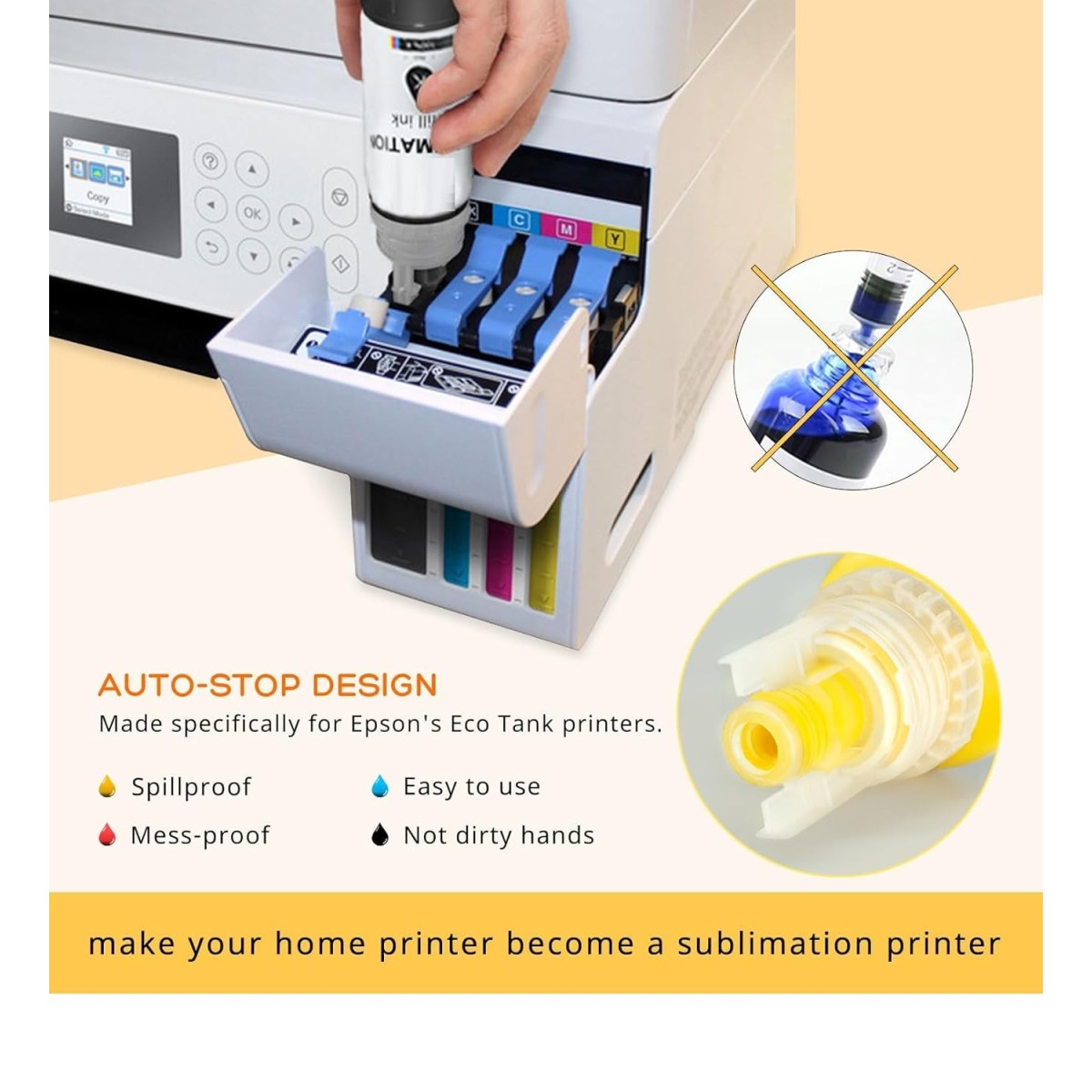 T664 Yellow Ink Bottle, 70ml, Compatible with L360/L350/L380/L100/L200/L565/L555/L130/L1300 Printers Yellow T664 Yellow Ink Bottle, 70ml, Compatible with L360/L350/L380/L100/L200/L565/L555/L130/L1300 Printers Yellow