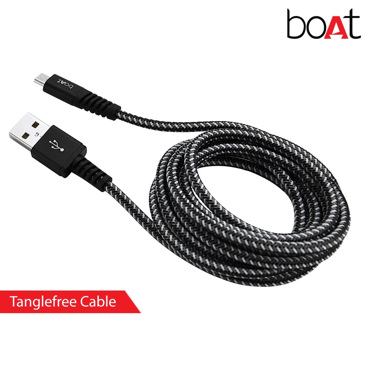 BoAt Rugged v3 Extra Tough Unbreakable Braided Micro USB Cable 1.5 Meter Black