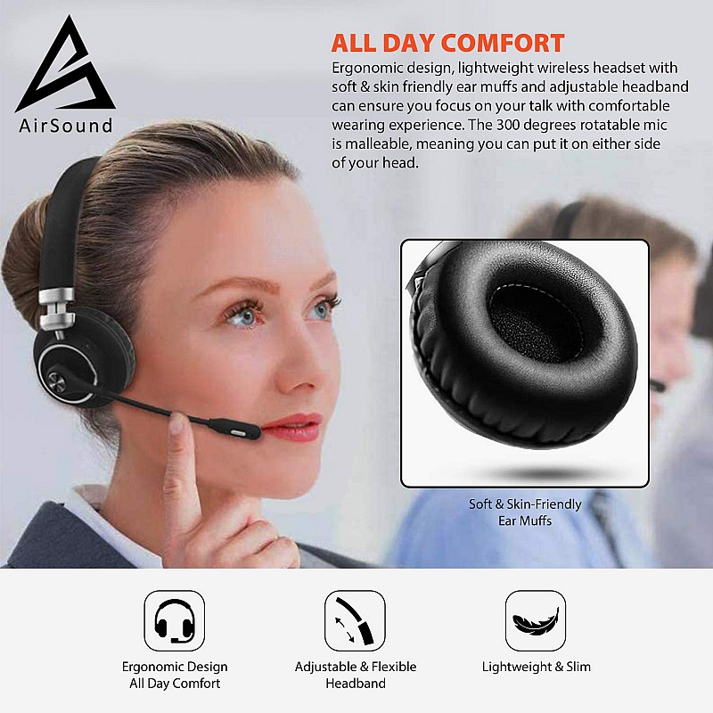 AIRSOUND M91 PROFESSIONAL SERIES  Pro Bluetooth Wireless Over Ear Headphones,BT V5.0 Wireless CVC 8.0 Noise-Cancelling 